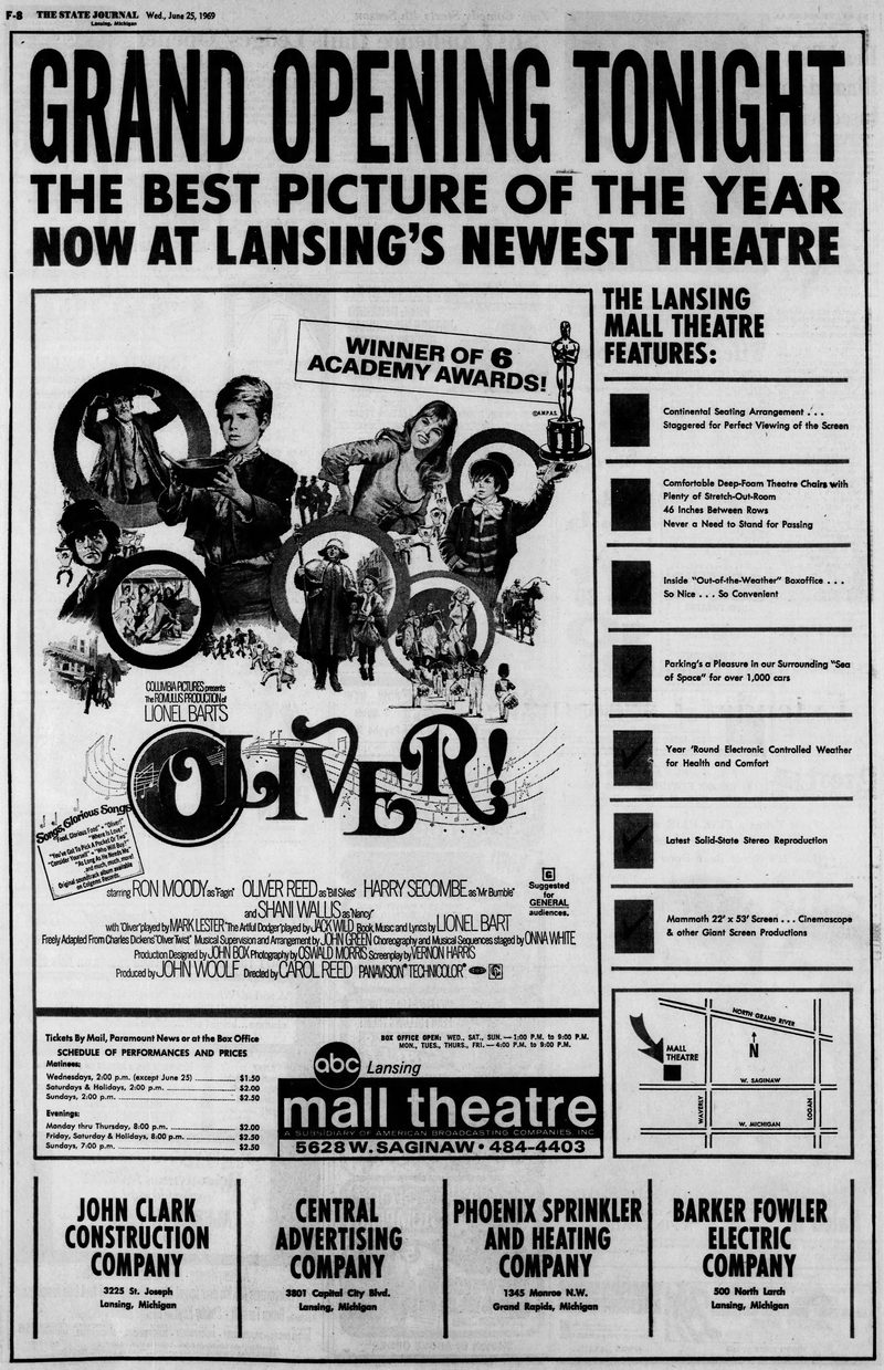 Lansing Mall Theatre - 1969 Opening Ad (newer photo)